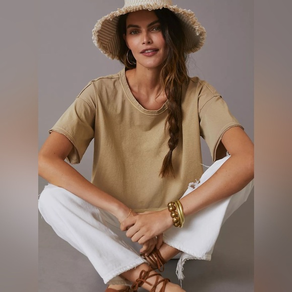 Pilcro Anthropologie Sustainable Vegetable-Dye Tee Medium green 100% cotton crop - Picture 2 of 12